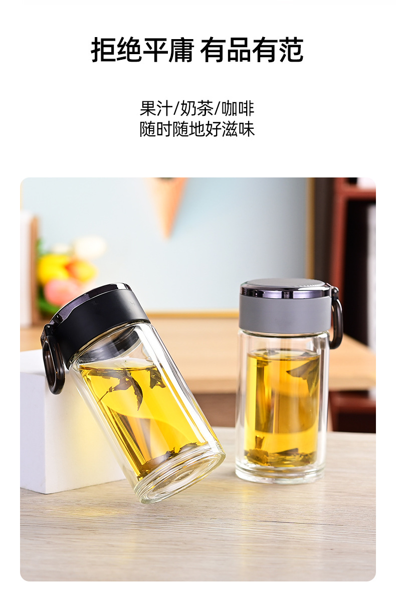 玻璃杯高级感玻璃无铅杯子家用带盖高硼硅双层新款高颜值水杯批发详情23