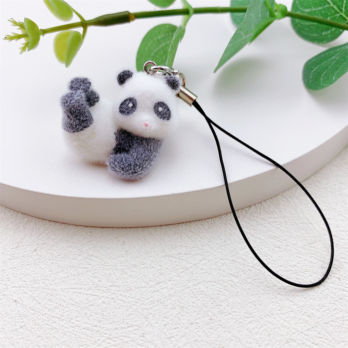 New resin flocking three-dimensional cartoon cute panda mobile phone chain keychain DIY accessory pendant pic 9