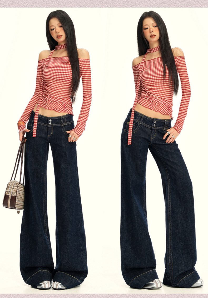 橙绢女装#美式复古丹宁原牛色直筒牛仔裤女早秋百搭微休闲喇叭裤详情14