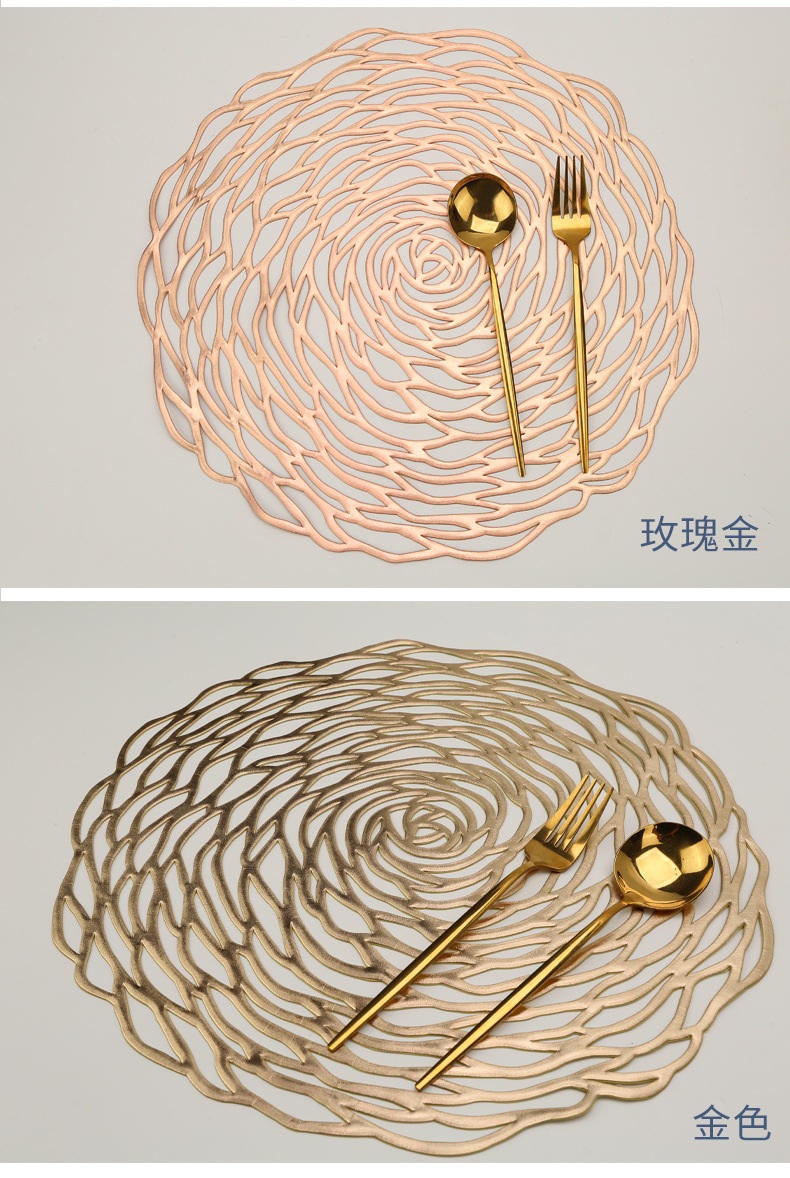 烫金餐垫PVC玫瑰花型桌垫镂空餐桌垫欧式婚庆派对装饰杯垫跨境详情4