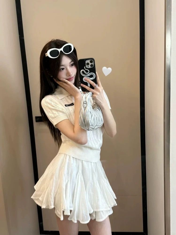 2025夏季新款女洋气减龄百搭韩系镂空Polo领镂空短袖针织衫上衣潮详情5