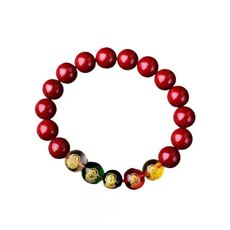 Counterfeit cinnabar and purple gold sand five-way God of Wealth bracelet for men and women, original mineral Buddhist prayer beads and jewelry factory wholesale pic 7