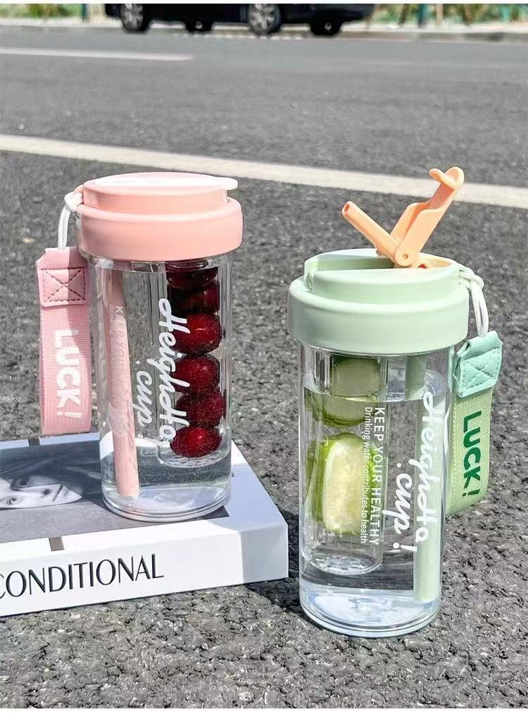 High appearance level high-temperature resistant water cup for girls, new straw cup, portable tea-water separation plastic water cup for male and female students pic 8