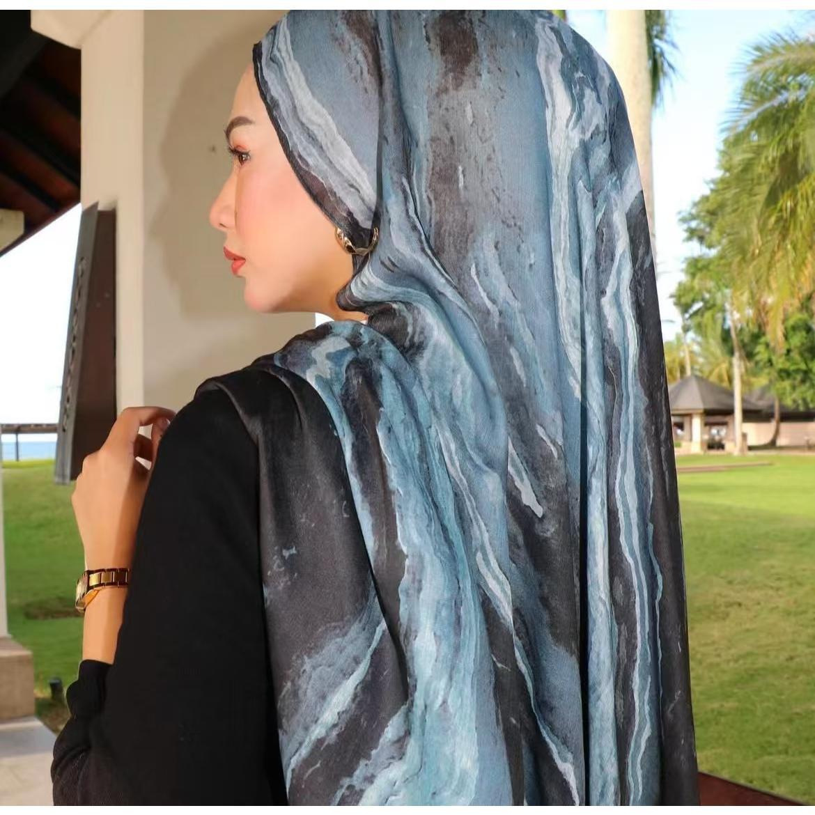 Hot-selling watercolor tie-dyed cotton scarf, Arabian modal cotton, Turkish Middle East headscarf, Internet celebrity style pic 28