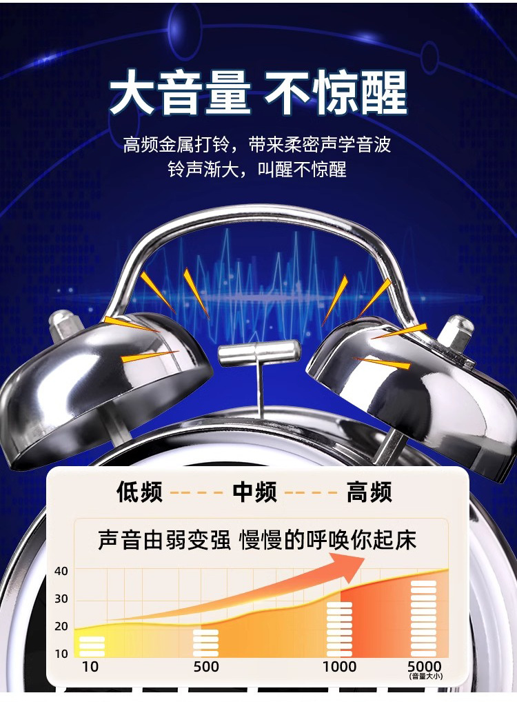 LED 电打铃小闹钟学生用儿童起床神器男孩专用强力叫醒计时器两用详情5