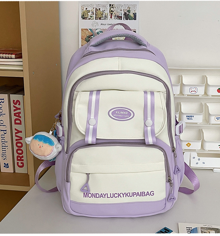 2024新款初高中学生书包小背包撞色小学生旅游出行背包简约双肩包详情14