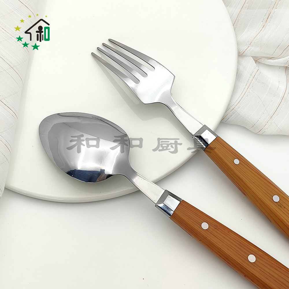 亚马逊跨境不锈钢餐具防木纹牛排刀叉勺16件套酒店西餐具礼盒套装详情13