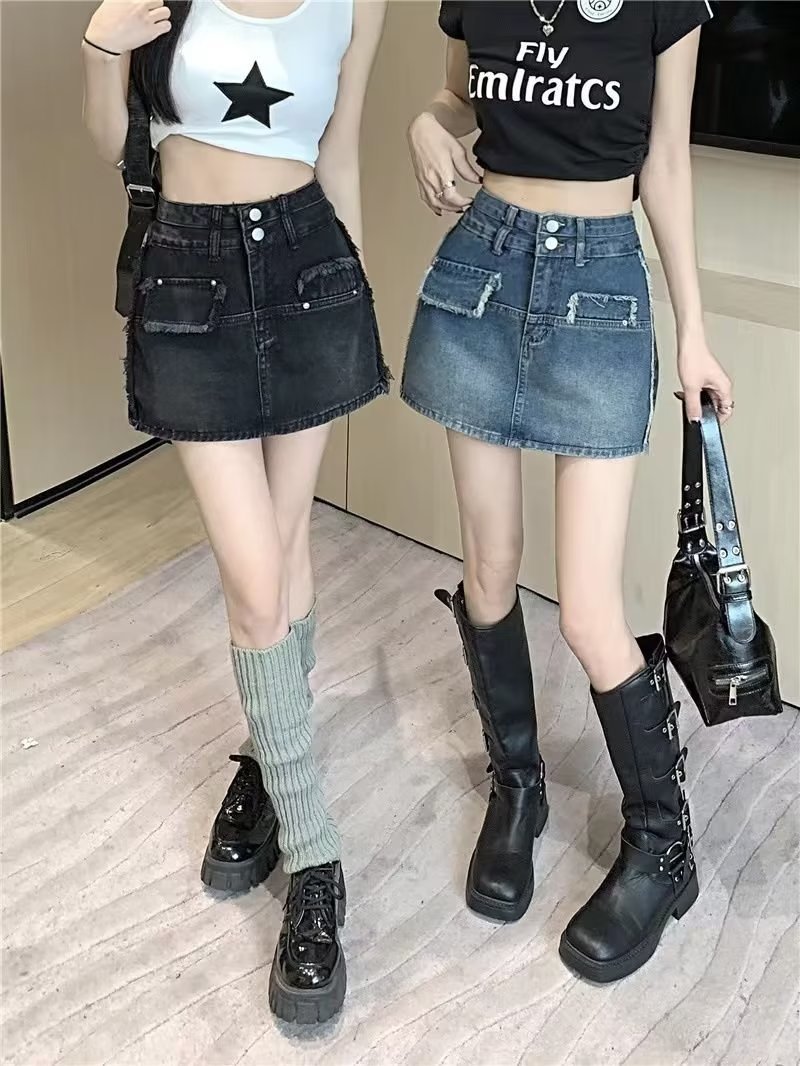 高腰牛仔半身裙2023夏季新款时尚韩版显瘦包臀复古a字短裙潮批发详情7