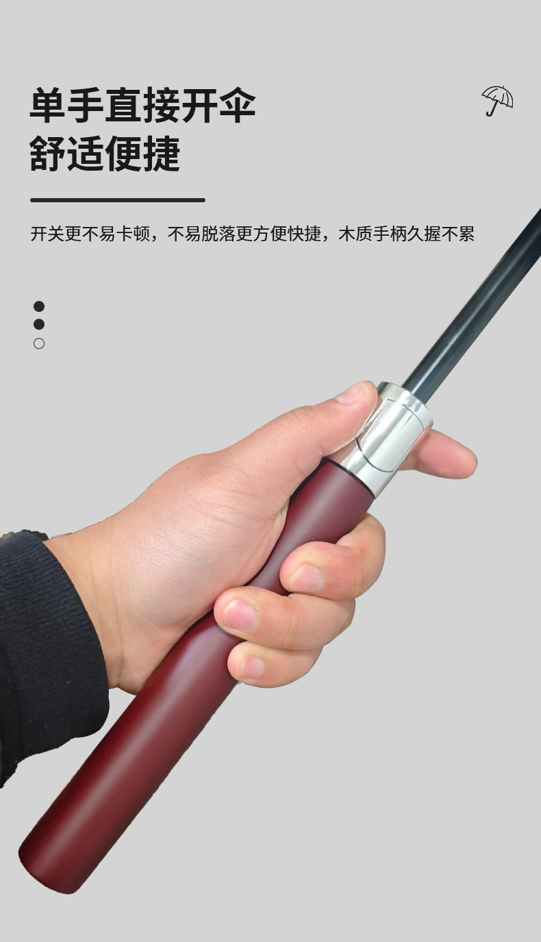木柄8骨自动伞长柄伞黑胶防晒遮阳伞商务直杆伞加印logo广告伞详情3