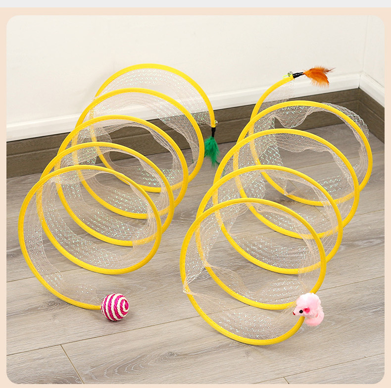 抖音猫隧道玩具可折叠收纳S型猫隧道滚地龙羽毛老鼠逗猫玩具详情8