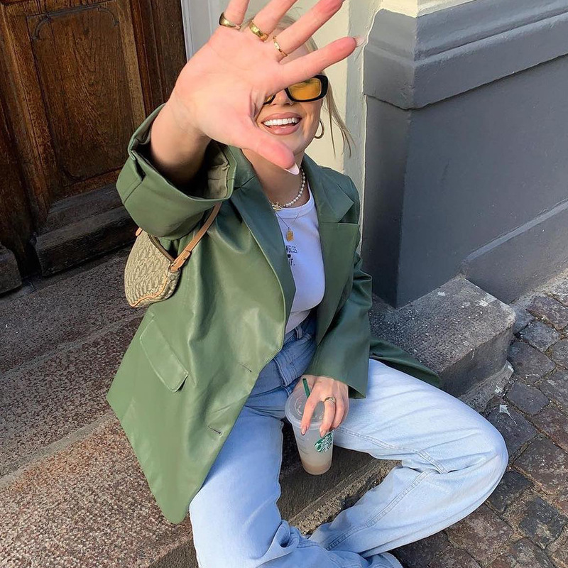 2023亚马逊女款皮衣秋冬新款 欧美黑色外套休闲保暖西装夹克女装详情22