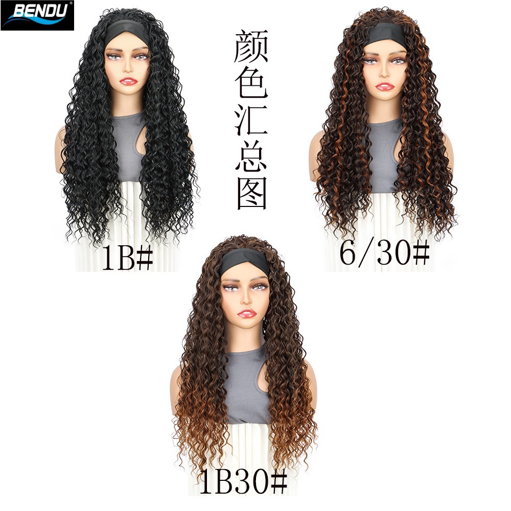 欧美外贸假发女小卷头巾头套长款爆炸头头套Headband Wigs现货详情8