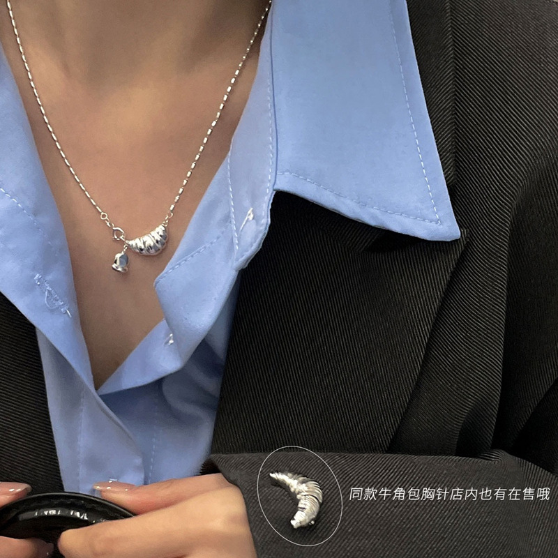 韩国小众设计高级感冷淡风法式毛衣链牛角包吊坠简约百搭锁骨链女详情3