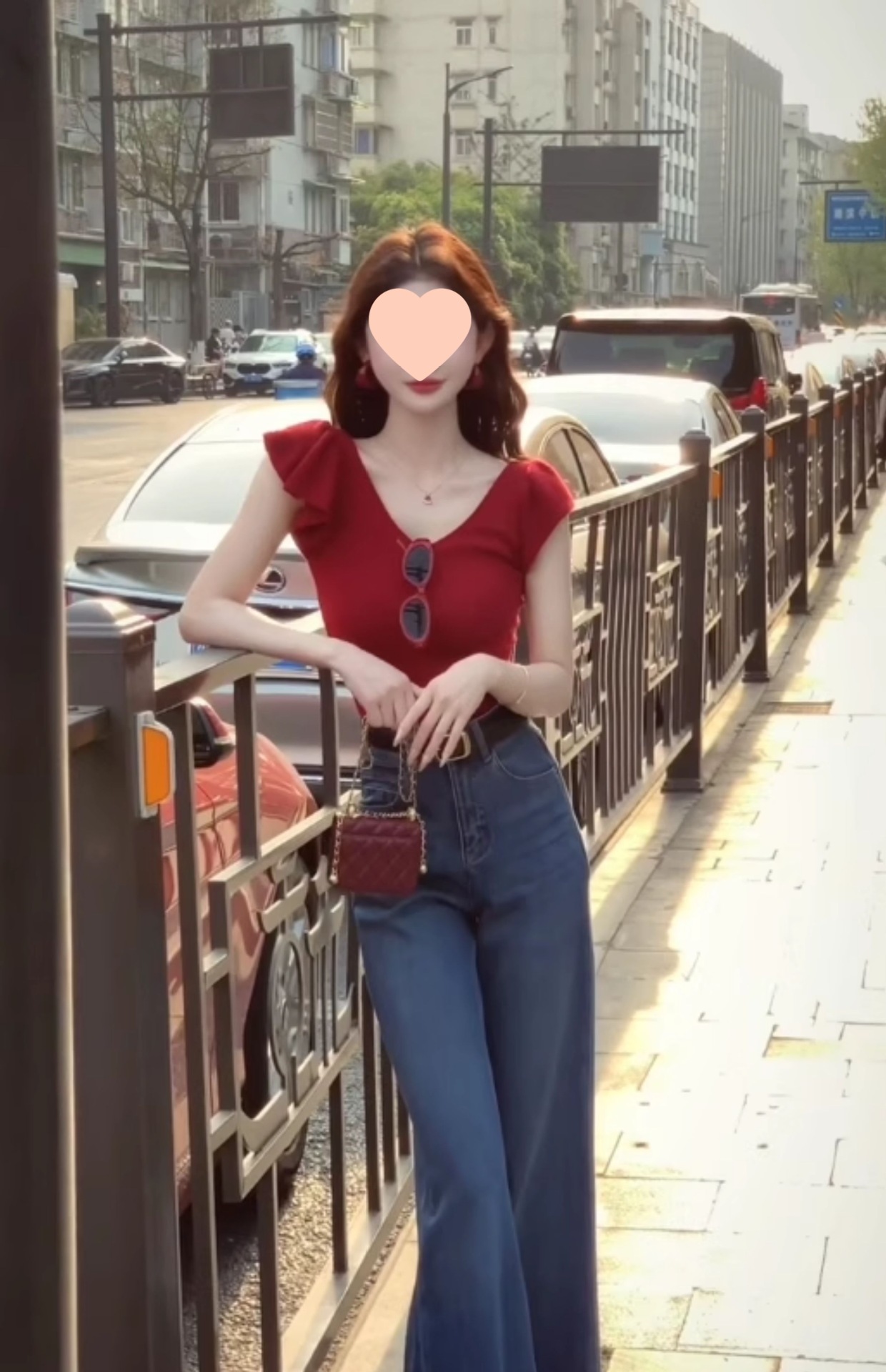 红色领短袖针织衫正肩恤女夏季修身显瘦纯欲辣妹小飞袖短款上衣详情10