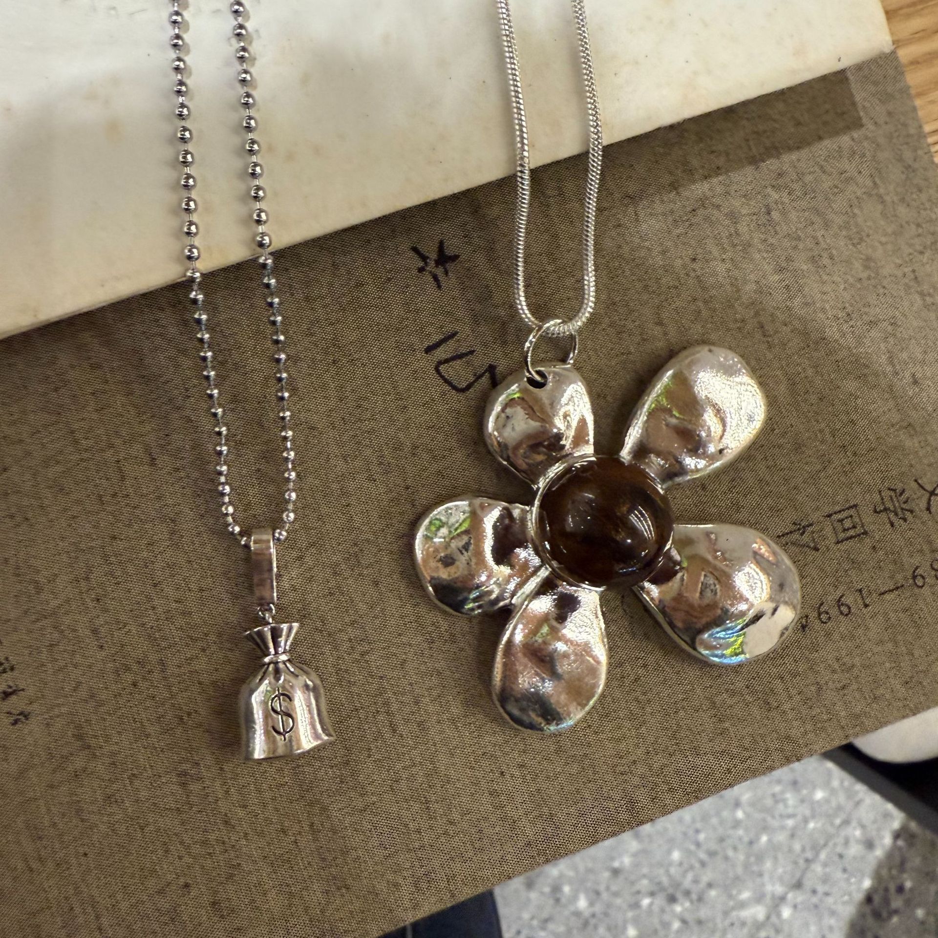 跨境专供亚马逊钛钢项链长款钱袋项链花朵仿古时尚百搭毛衣链项链详情17