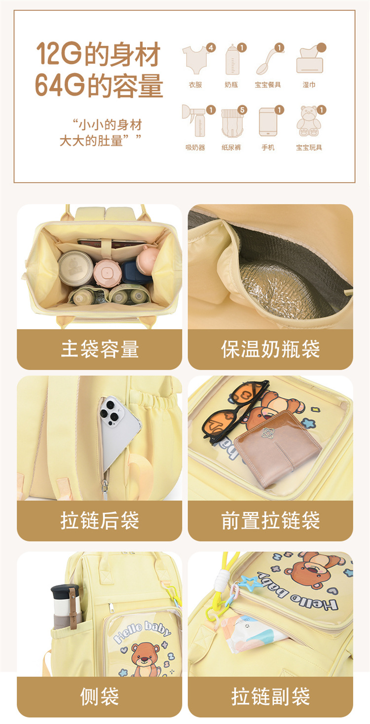 新款卡通双肩妈咪包多功能小熊母婴背包大容量高级感妈妈包保温款详情5