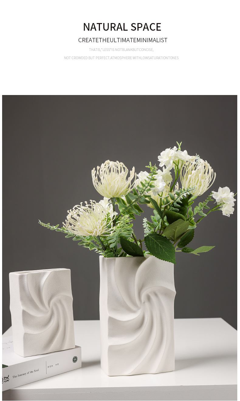 2025 High-end square ceramic vase decoration, European-style creative living room entrance TV cabinet, flower arrangement, fresh water cultivation vase decoration pic 3