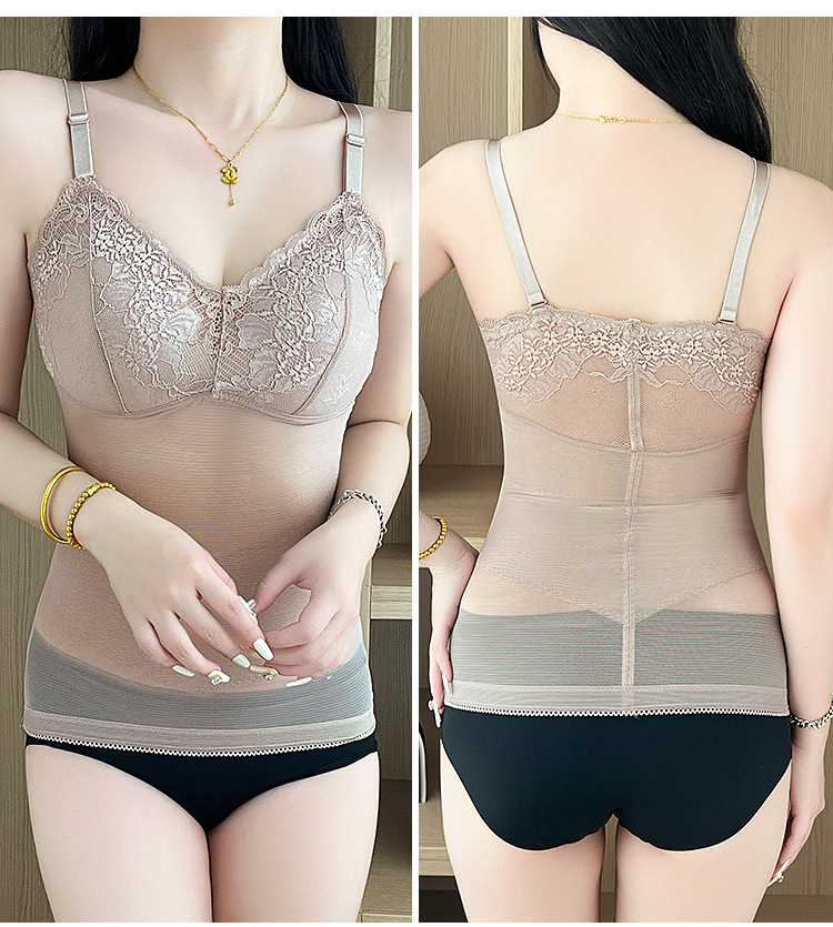 Breathable mesh cross-pressure shaping garment, one-piece fixed cup, no cup running, no trace, breast and abdominal body sculpting garment pic 16