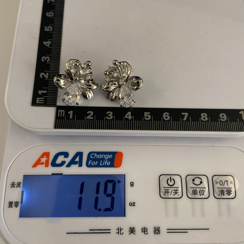 925 Silver Needle Zircon Flower Earrings delicate, brilliant and elegant bow pic 2