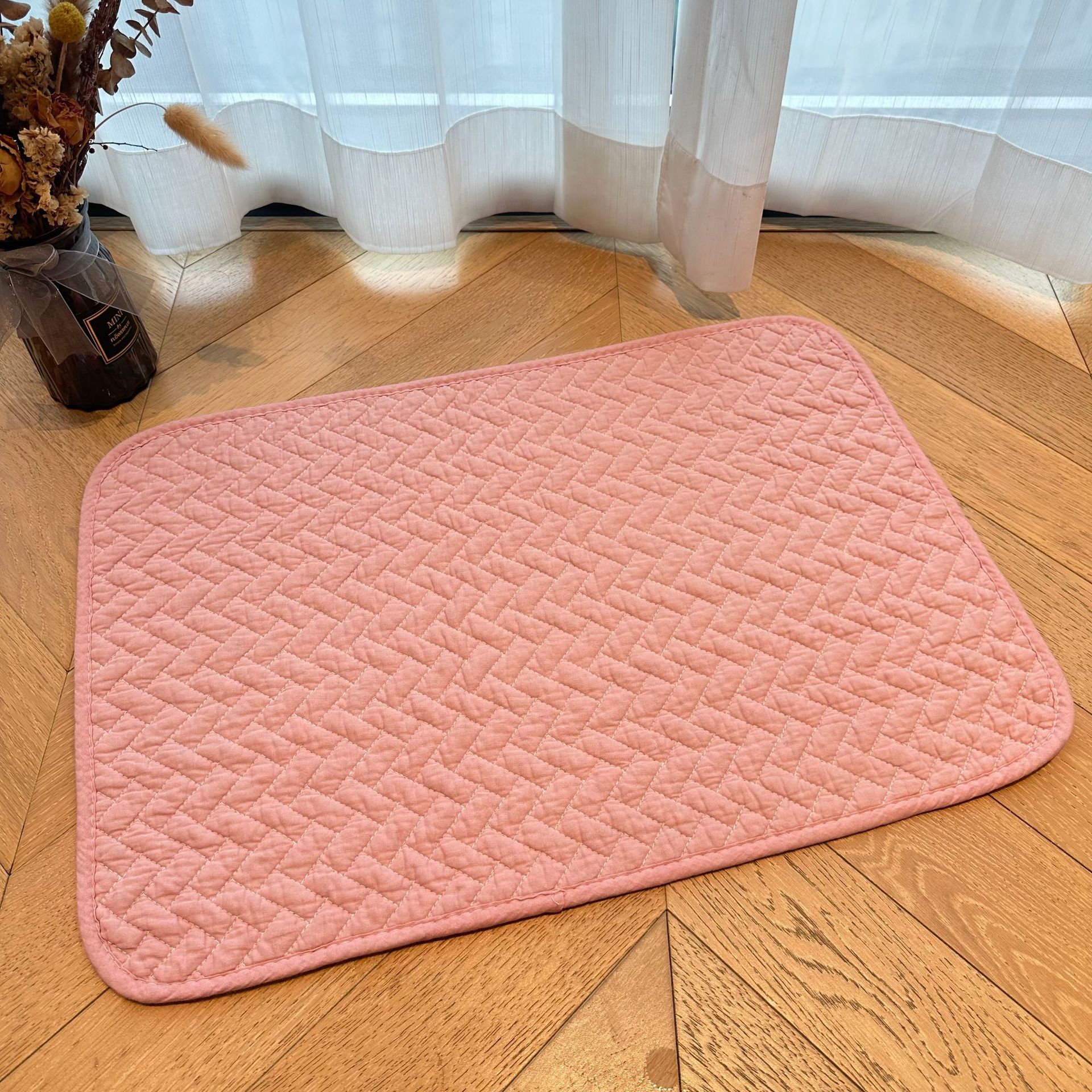 Plain pure cotton floor mat, quilted anti-slip mat, entrance bedroom floor mat, kitchen mat, pet mat, carpet anti-slip and silent pic 12