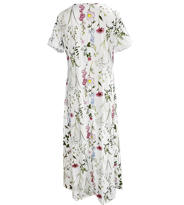 女式长裙长裙休闲裙 A 字裙夏装碎花时尚休闲户外日常度假蕾丝褶 pic 4