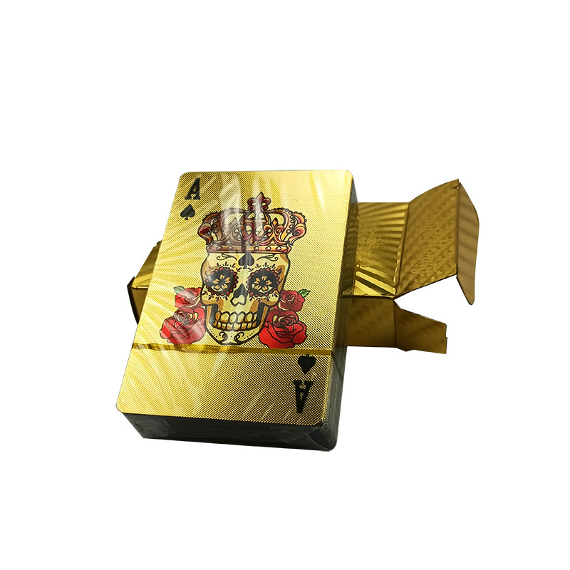 厂家现货金箔土豪纯黑色扑克 德州塑料防水骷髅头出口跨境货源详情5