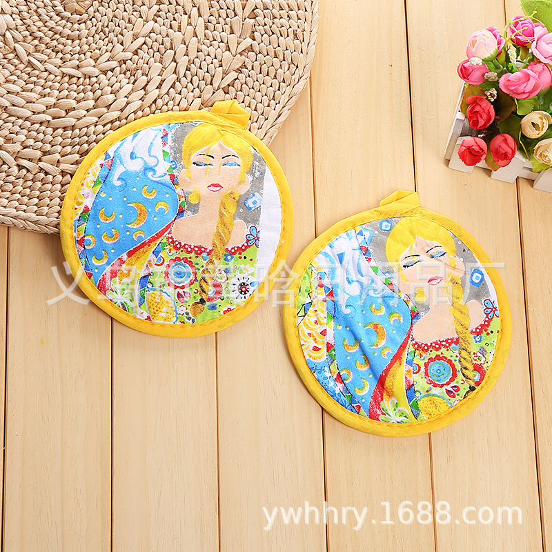 【 Chi Jia 】 Daily home fabric round placemats, coasters, kitchen microwave insulation pads, fabric printed pads pic 2