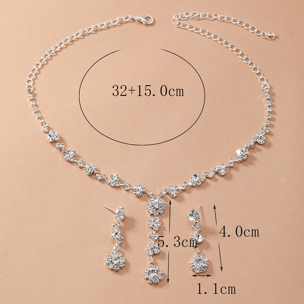 New necklace and earring set, European and American style water diamond collarbone bride accessory chain, diamond-encrusted banquet party set chain and earrings pic 4