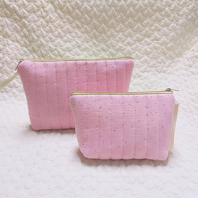 跨境新款两件套字母化妆包时尚清新收纳袋绗缝条纹洗漱包旅行包包详情5