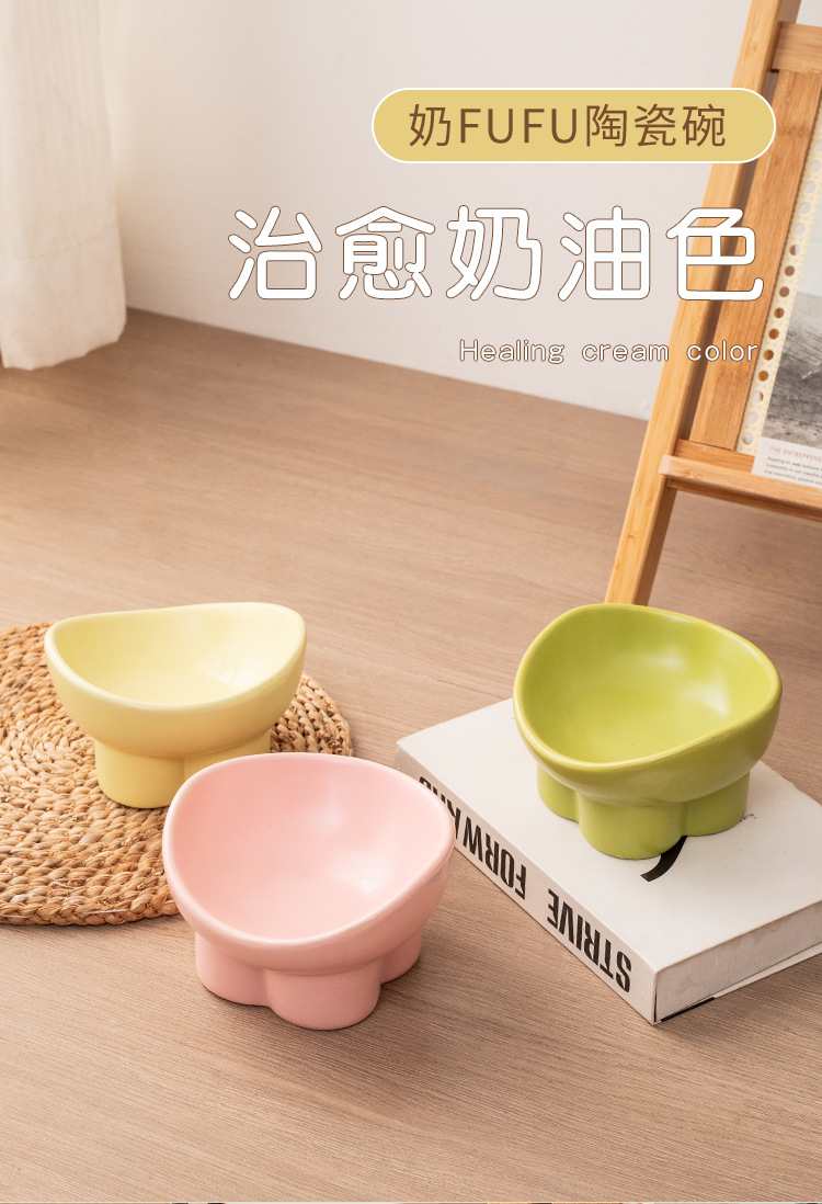Cat bowl, ceramic food bowl, water bowl, cervical vertebrae protection, high legs, slanted mouth, cat drinking bowl, pet bowl, dog rice bowl, food basin pic 1