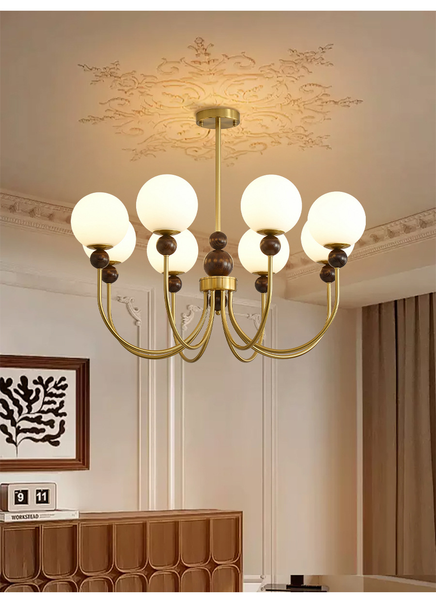 法式复古中古吊灯卧室客厅主灯新中式美式书房餐厅实木魔豆奶油灯详情6