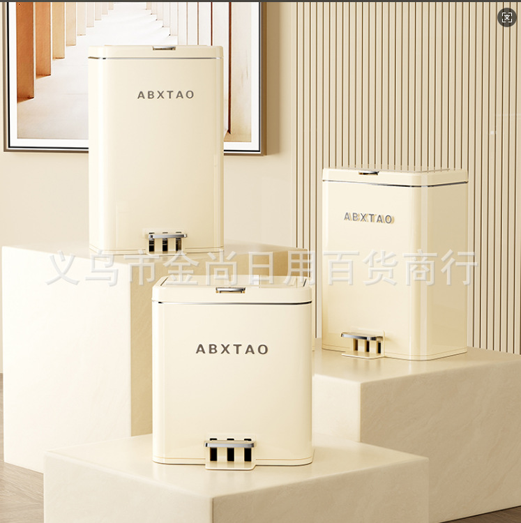 New square double-opening metal trash can (with electroplated upper ring), kitchen foot-operated and press-type trash can pic 5