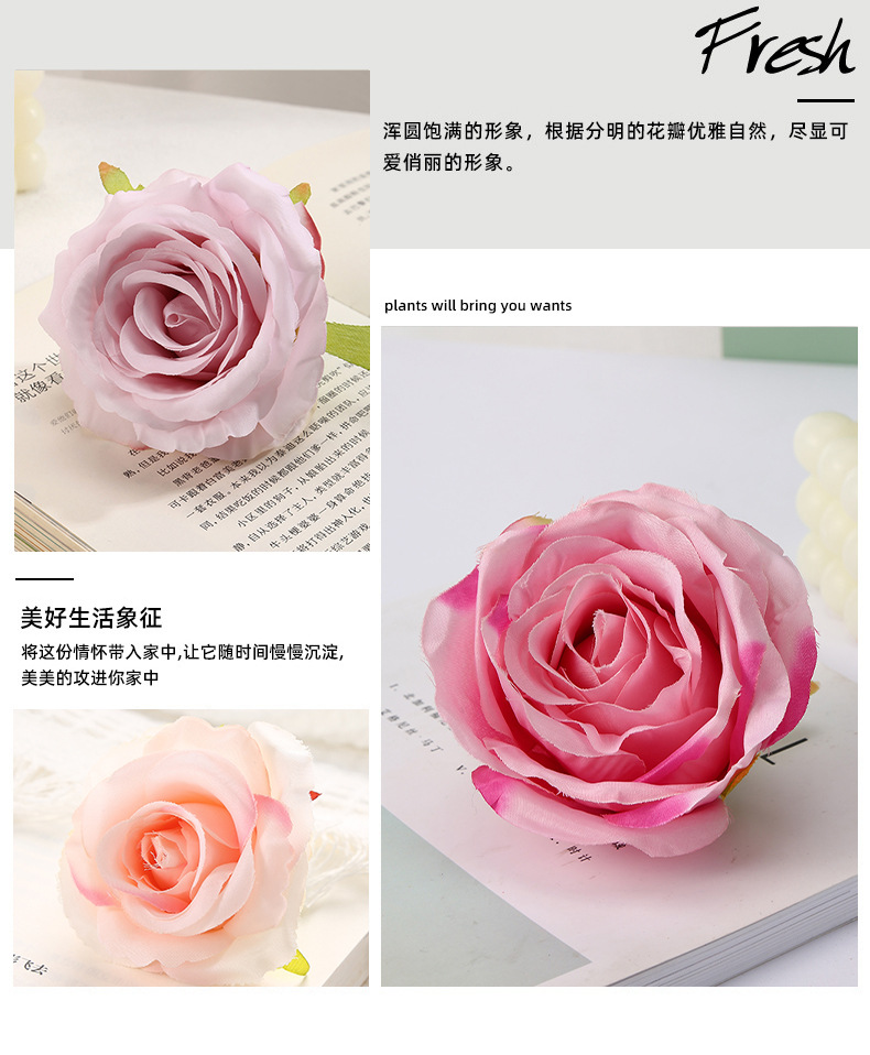 玫瑰花头仿真 装饰假花成品簪花DIY手工绢花材料婚礼花环装饰现货详情3