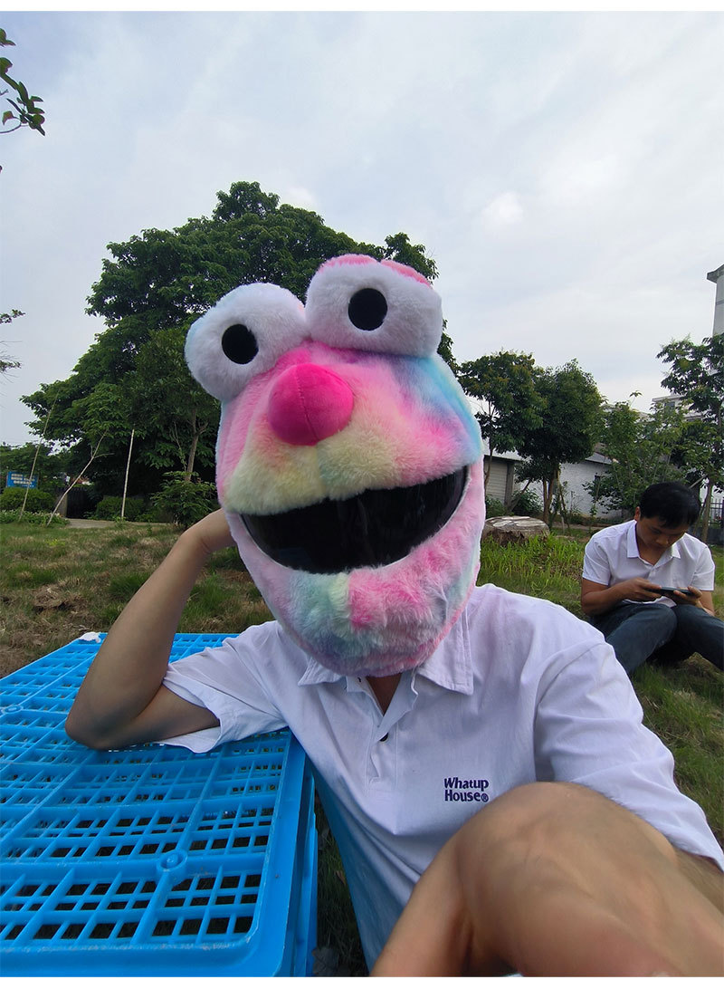 Helmet cap protective cover, big-eyed monster motorcycle, motorcycle, personalized cartoon plush head cover, frog riding, mask removal for warmth pic 12