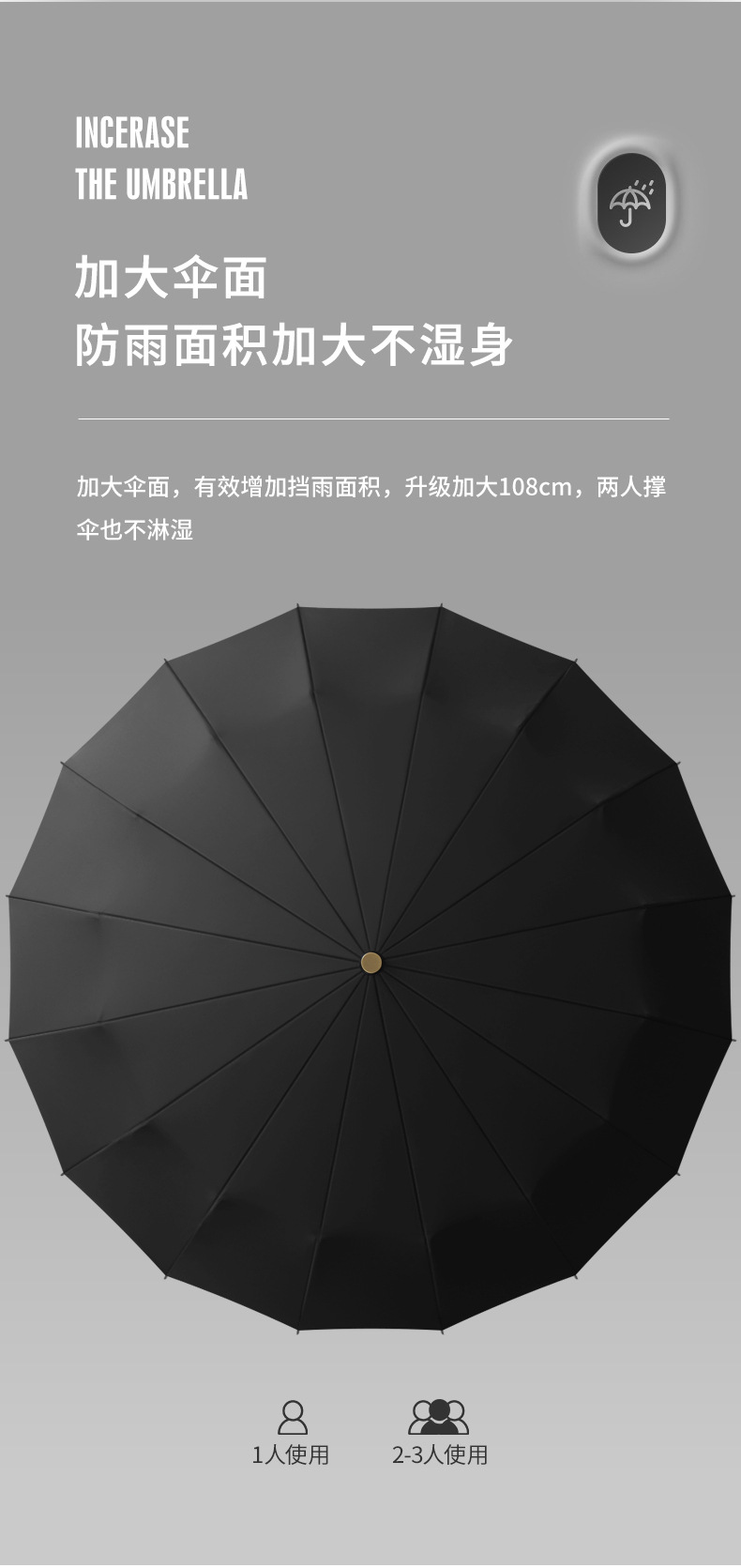 三折16骨自动古铜拉丝手柄晴雨遮阳伞黑胶防晒商务太阳伞一件代发详情20