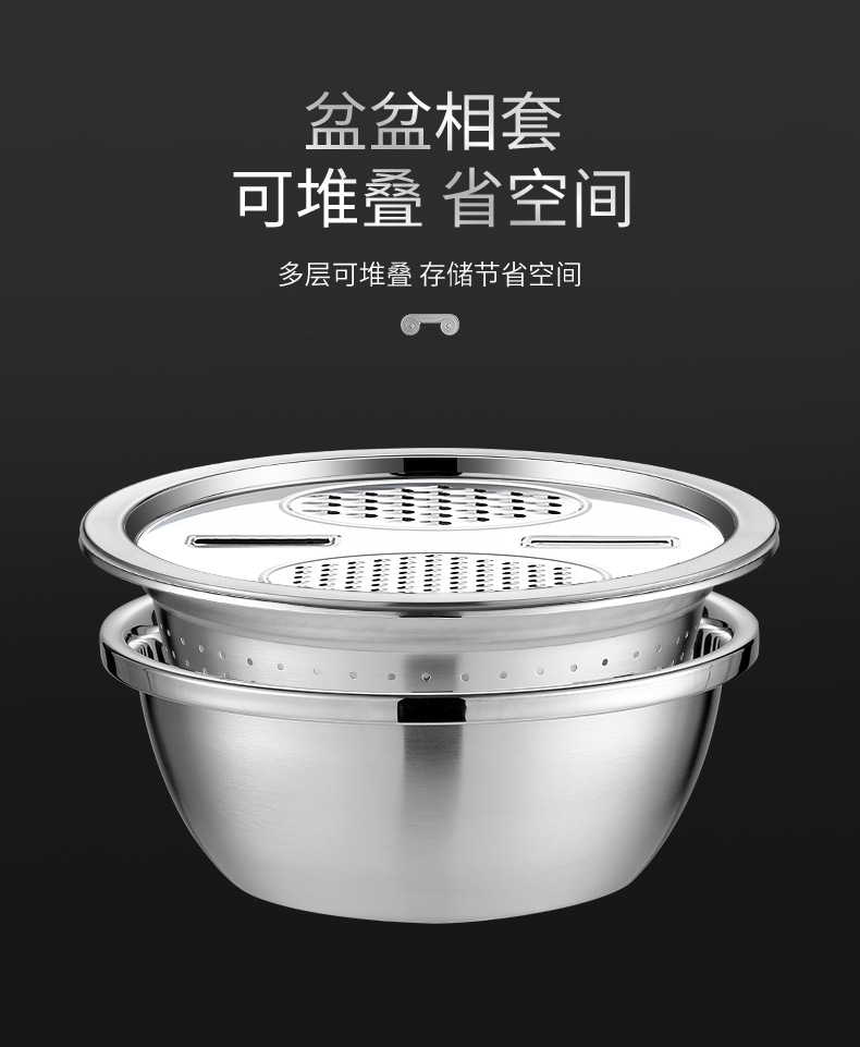 不锈钢刨丝器沥水盆 多功能洗米碗 刨丝盆创意厨房刨丝盆详情10