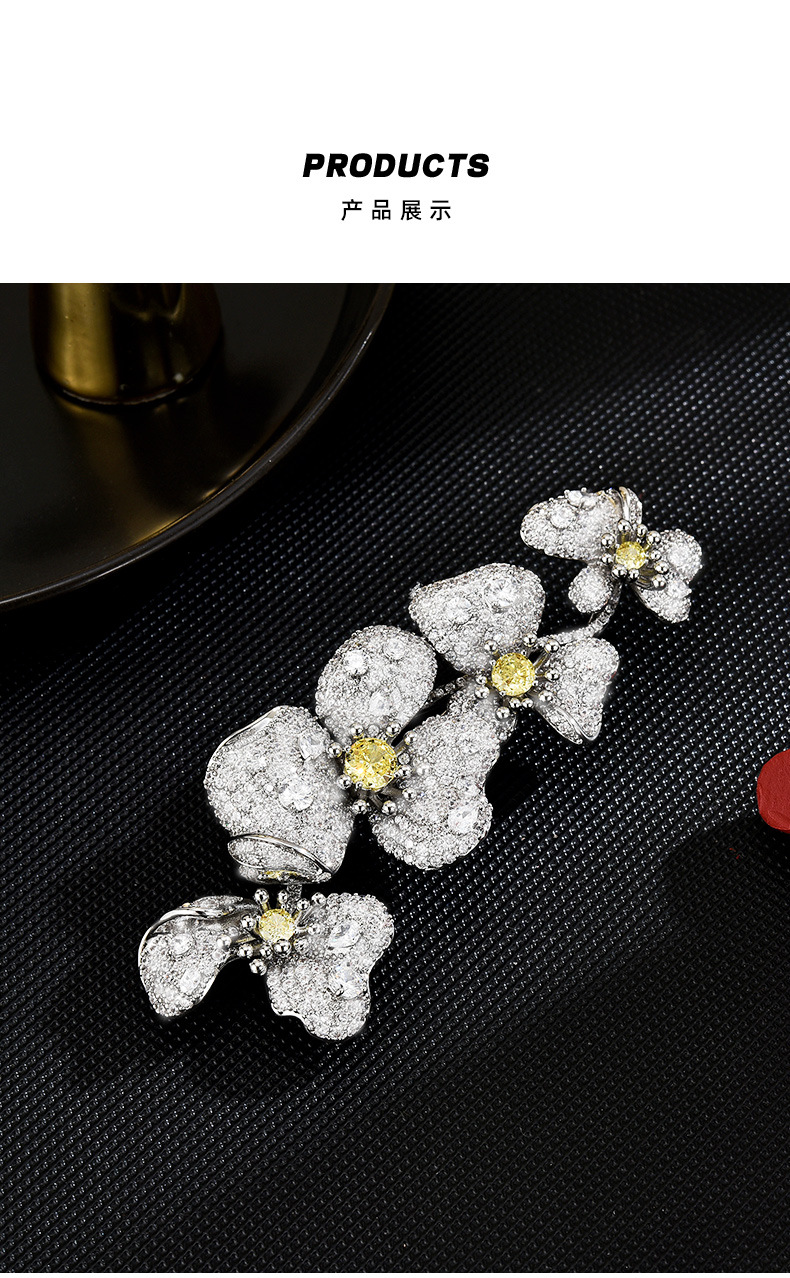 轻奢精致一枝花胸针时尚重工小清新满钻高档植物花卉别针胸花爆款详情17