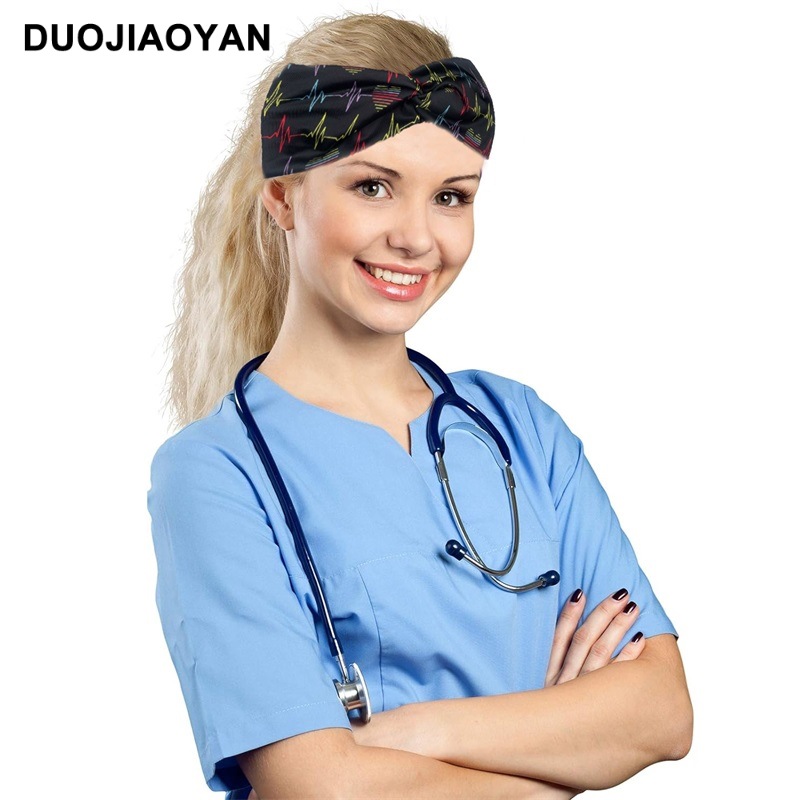 New European and American medical headband, anti-strangling button mask, headscarf, cross stretch printed wide tie headband, medical headscarf pic 8
