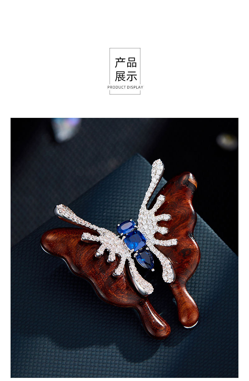 原创设计复古高级感木质蝴蝶胸针铜合金镶锆石高级感小众衣饰别针详情13