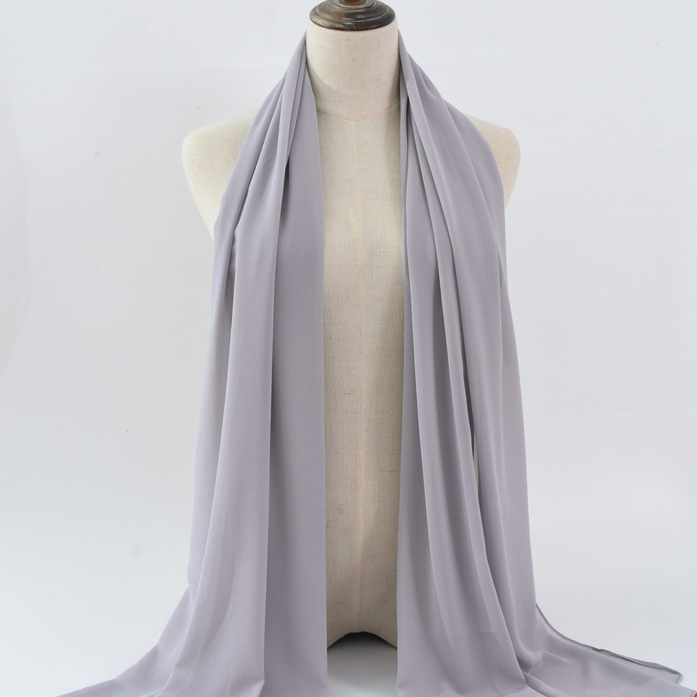 132S en stock solo color perla chiffon pañuelo de burbuja turbante para mujeres pañuelo largo bufanda seda para mujeres 70*180 oriente medio turbante pic 3