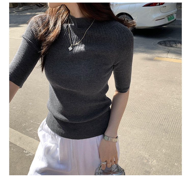 This Korean high-end, super good-looking off-the-shoulder, mid-sleeved knitted sweater is a new slimming top for women in Spring/Summer 2025 pic 14