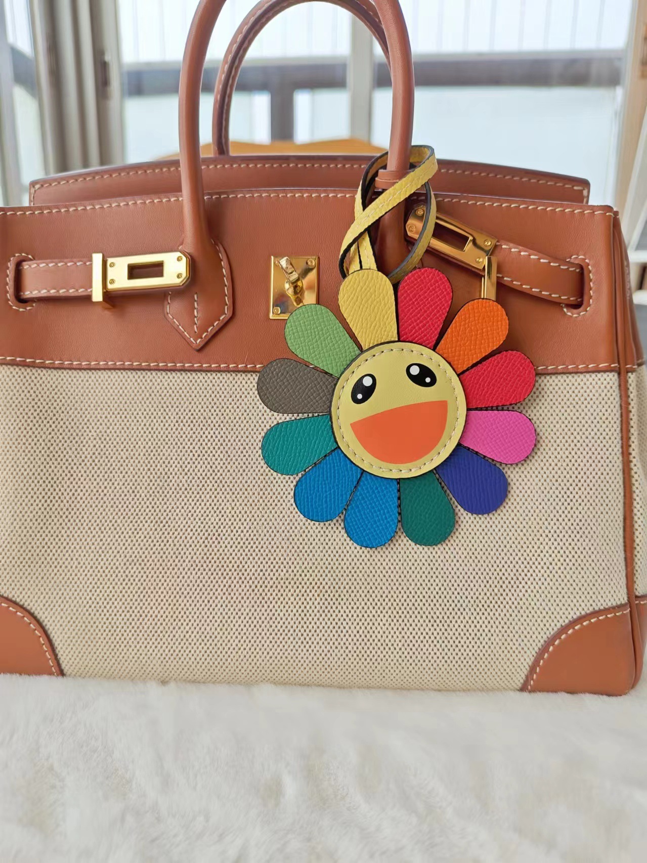 Genuine leather sunflower bag pendant, car pendant, can be matched with platinum, vegetable basket and other bags pic 2