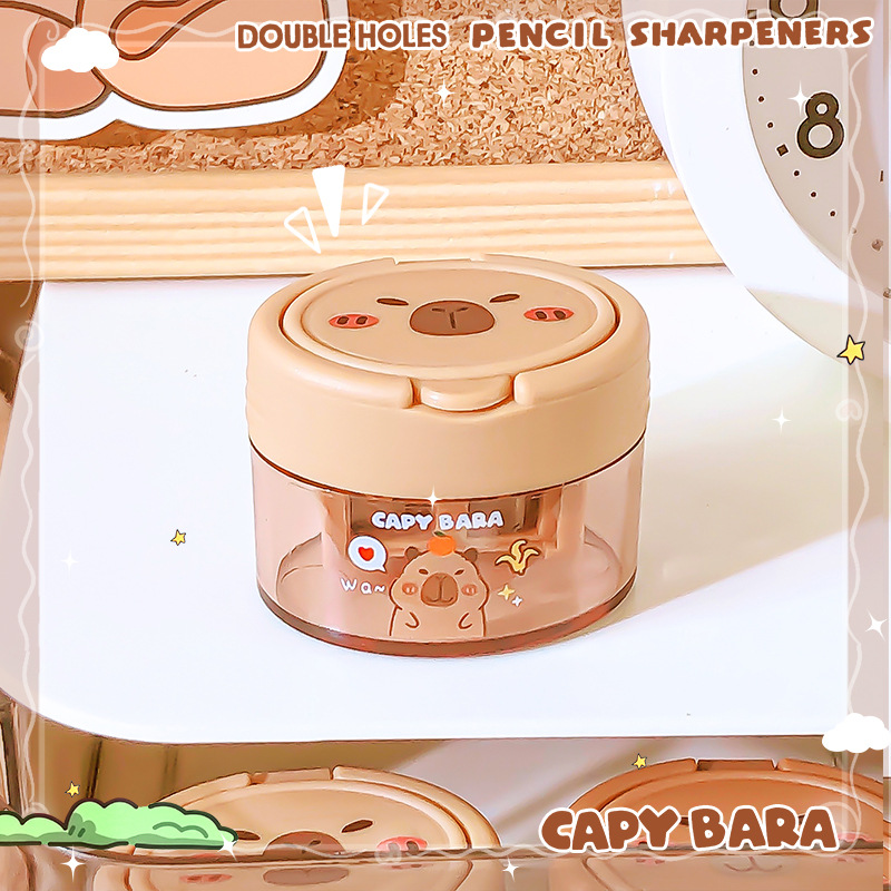 卡皮巴拉趣味翻盖双孔卷笔刀小学生卡通创意迷你削笔器转笔刀笔刨详情8