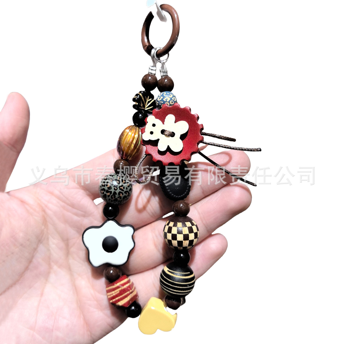 Autumn and winter new American retro coffee-colored M-bean felt bread chain, leather lanyard bag pendant, keychain, ccd pendant pic 8