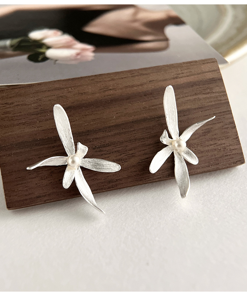 925 sterling silver Shi Family Pearl Orchid Stud earrings for women, simple new Chinese style design, artistic and sweet flower earrings 8705A pic 14