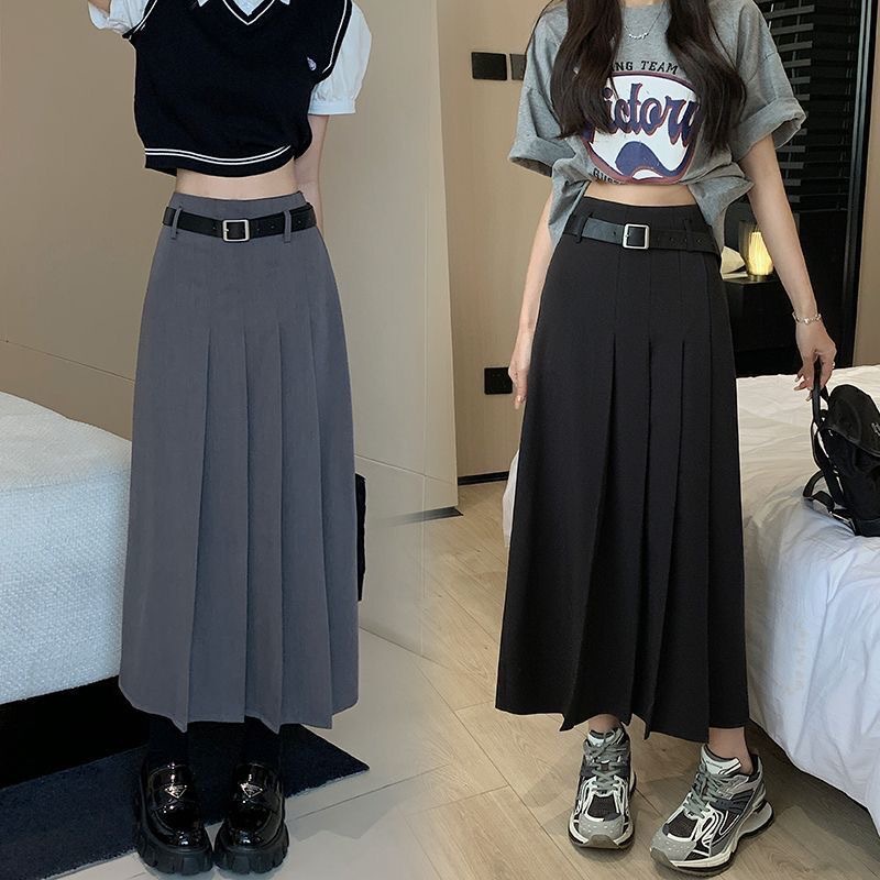 西装面料百褶裙长裙2024新款韩版简约黑色灰色法式高腰显瘦 a字版详情25