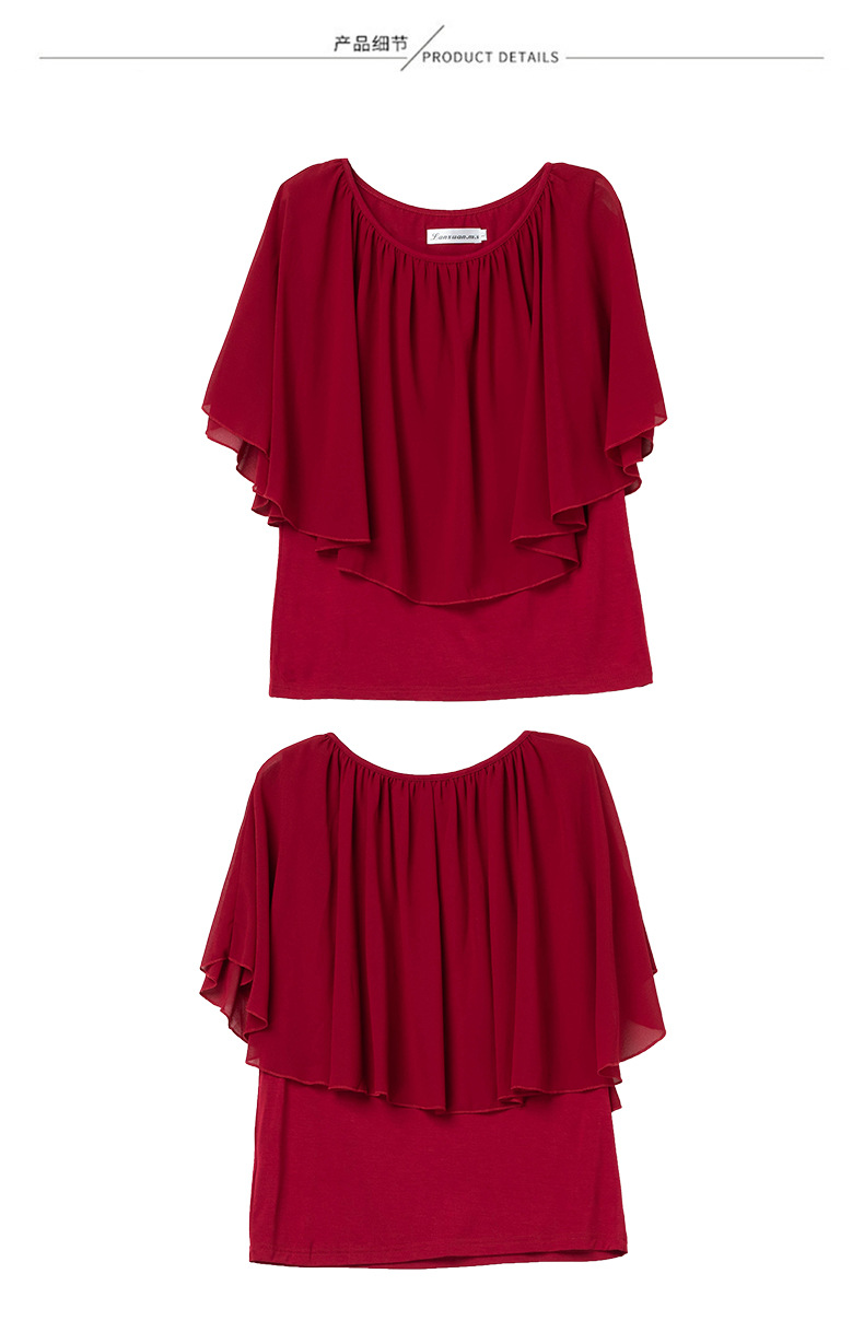 Loose to cover the belly 蝙蝠衫 short-sleeved round-neck chiffon blouse for women in summer, plus-size T-shirt for middle-aged mothers, and all-cotton T-shirt pic 15