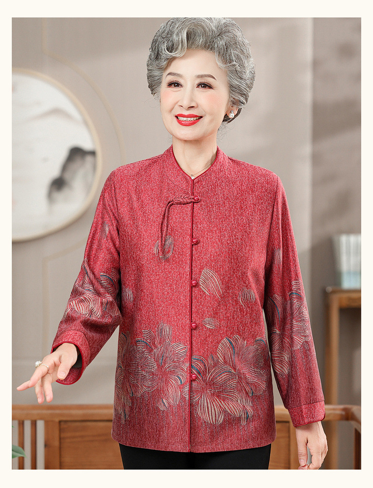 奶奶装秋装2024新款衬衫外套女妈妈春秋长袖套装中老年人盘扣上衣详情12