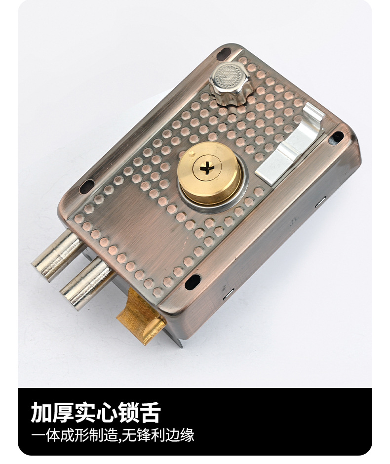 Indoor and outdoor old-style exterior anti-theft door lock, red bronze iron door, wooden door, garage door, three-safety lock, cross pic 12