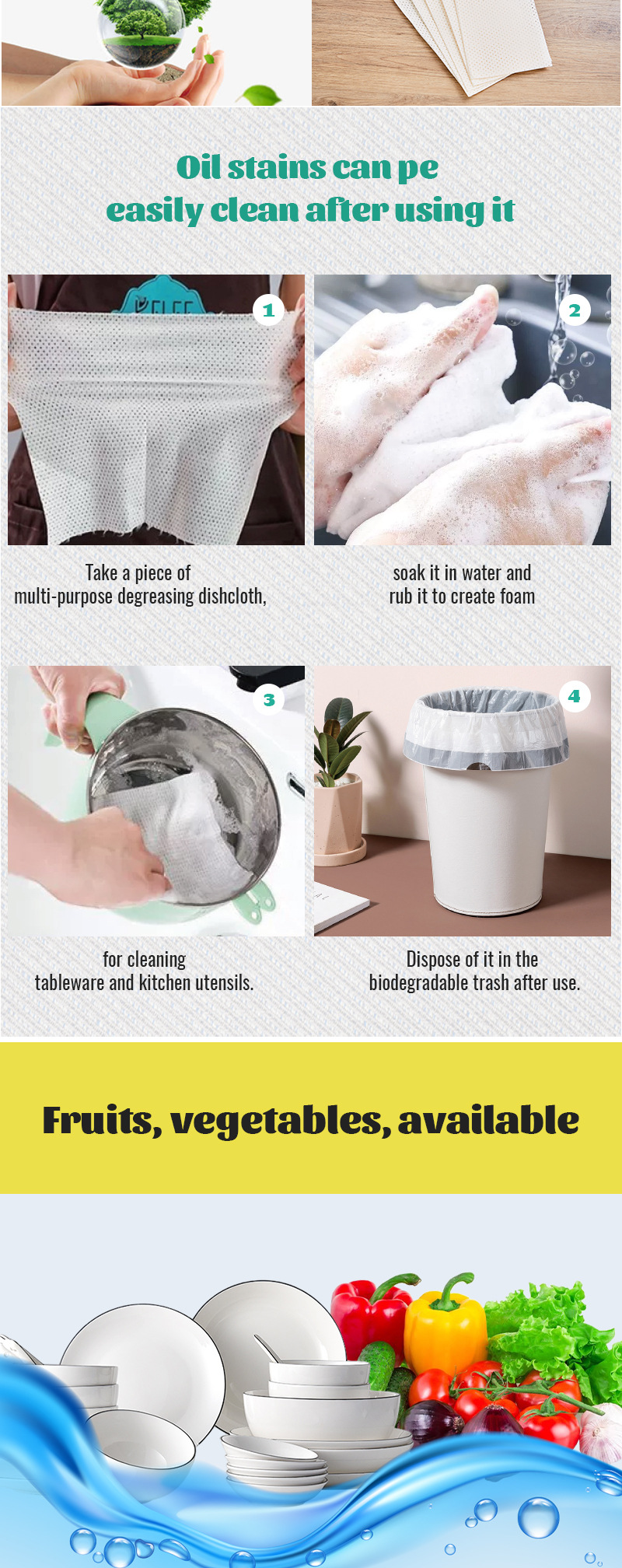 Disposable bubble dishcloths can be used as multi-functional cleaning cloths to remove dirt and grease. They are essential kitchen paper towels and cleaning cloths pic 2